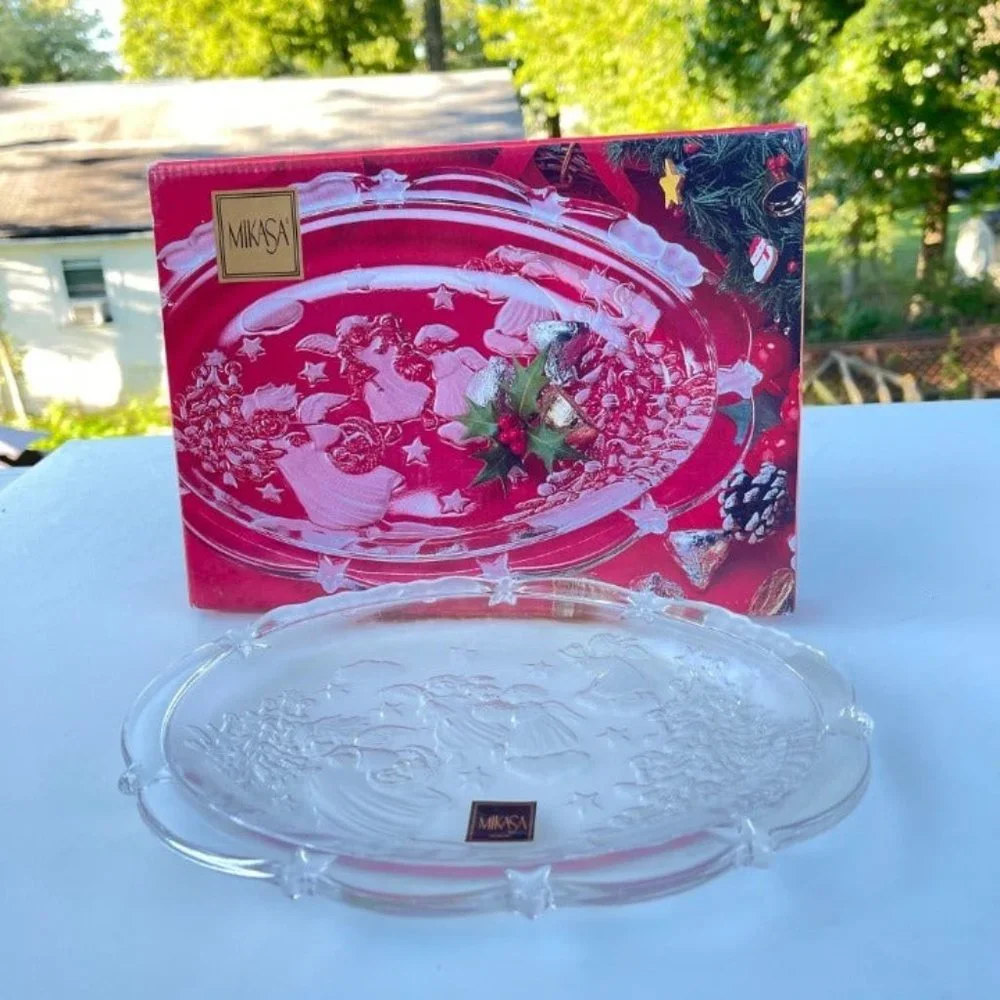 Mikasa Vintage Small Oval Crystal Candy Dish With Angels Design 9.2x7.0in‎